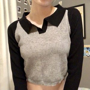 Black and Grey Sweater with attached collar